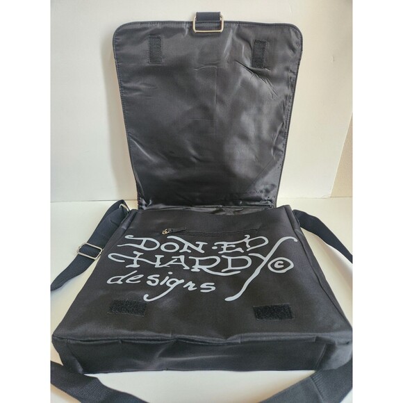 NEW Y2K Ed Hardy Christian Audigier Messenger Crossbody Bag Black Skulls VINTAGE - Picture 2 of 16